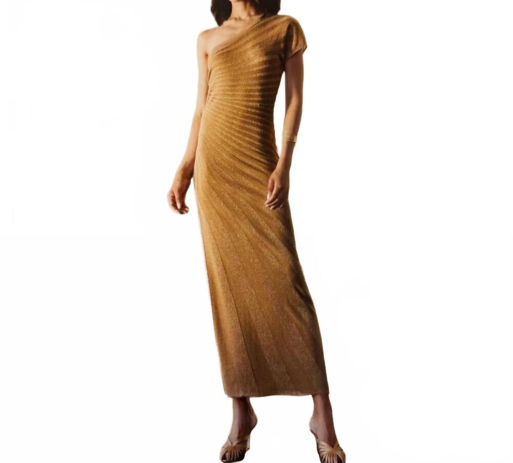NEW AGGEL KNITWEAR the athena one shoulder maxi dress in gold